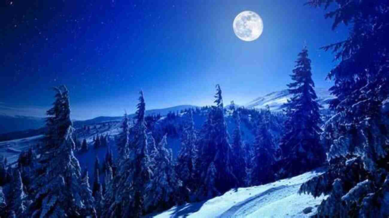 Enchanting Winter Landscape With A Full Moon Shining Over A Snow Covered Forest A Night In The Snow