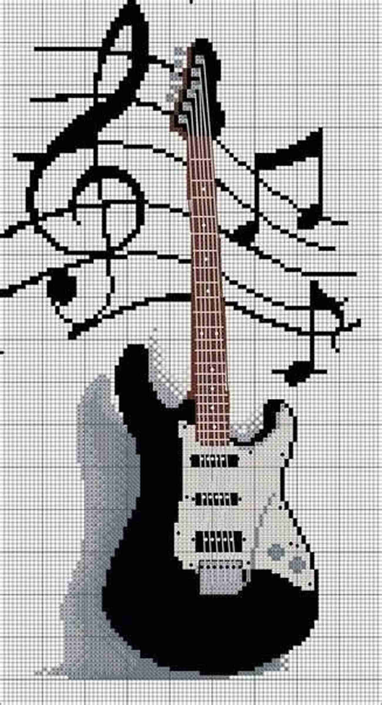 Cross Stitch Pattern Of Guitar Strings On A Background Of Music Notes And Guitar Guitar Strings Cross Stitch Pattern