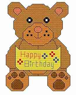 Happy Birthday Teddy Bear Cross Stitch Chart/ Pattern Whole Half And Backstitch Used: Suitable For Putting In Card Frames Using In A Larger Design