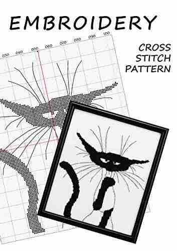 Retro cat hipster Black cross stitch cat design Needlepoint canvas art Embroidery stitches pattern Handmade cat needlework Monochrome cross stitch modern wall decor for living room Funny crazy cat