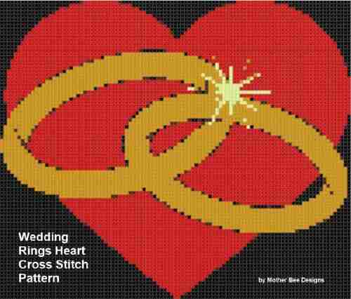 Wedding Rings Heart Cross Stitch Pattern